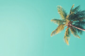 Aufkleber - Tropical beach with coconut palm tree and clear turquoise water perfect for relaxation and leisure activities. Generative AI
