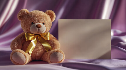 Wall Mural - teddy bear with white card