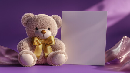 Wall Mural - teddy bear with white card