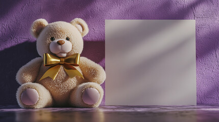 Wall Mural - teddy bear with white card