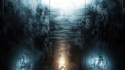 Canvas Print - Grungy metallic corridor, light streaks, dark background