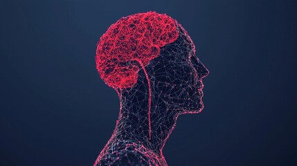Poster - A digital silhouette of a human head with a glowing brain representation, illustrating neural connections and cognitive processes.