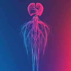 Aufkleber - Vivid anatomical representation of the circulatory system showcasing veins arteries and the heart with neon colors. Generative AI