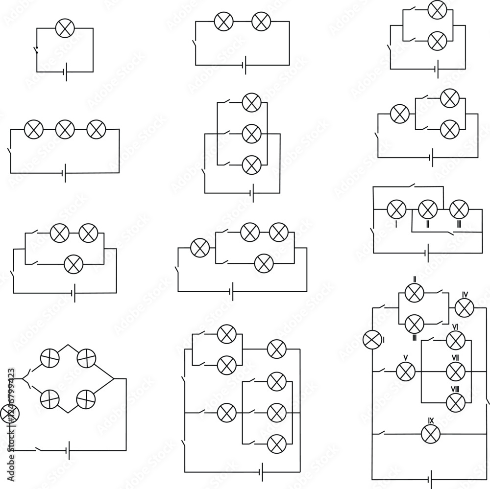 Parallel circuit connection. Vector illustration isolated on a white ...