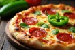 © Maneerat - Pepperoni sausage and jalapenos on top of a freshly baked pizza, fresh bread, jalapeno
