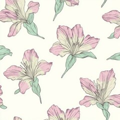 Wall Mural - Draw flowers on a patterned background for a stylish textile. Elegant floral pattern with a natural graphic. Contemporary illustration print