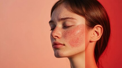 Poster - Comparison of acne and smooth skin showcasing skin health variations and treatment options with textual space available. Generative AI