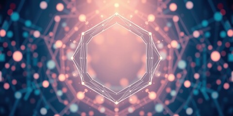 Wall Mural - abstract pink and teal geometric network design featuring a central octagonal frame