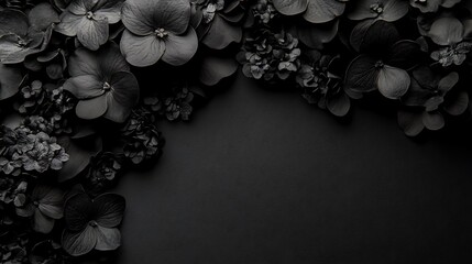 Wall Mural - Dark hydrangeas frame, black background, floral design