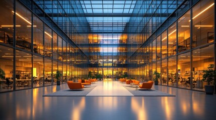 Wall Mural - Modern office atrium sunset interior