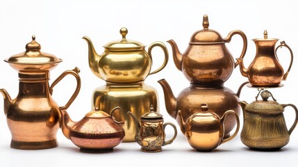 Wall Mural - jug, Copper desert tea pot, antique metal teapot isolated on white background, antique kettle, golden teapot, metal teapot, Chinese tea pot on white background, antique teapot, golden tea pot, metal 