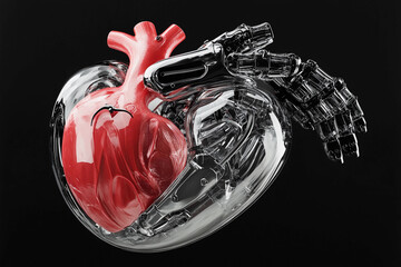 Innovative heart model showcasing a blend of organic and mechanical elements in striking design