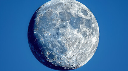 Wall Mural - stunning close up of moon showcasing its craters and surface details against clear blue sky
