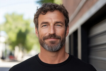 Wall Mural - A man with a beard and a mustache is wearing a black shirt