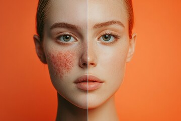 Poster - Experience the transformation with a side by side skin comparison highlighting acne and smooth skin. Generative AI