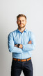© tisomboon - Professional portrait of confident man in blue shirt on white background