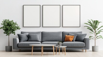 Wall Mural - Gray couch with modern design in a stylish living room interior setting for comfort and relaxation