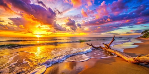 Wall Mural - Breathtaking Sunset Over Serene Ocean with Colorful Clouds