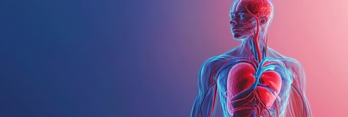 Poster - Vivid anatomical representation of the circulatory system showcasing veins, arteries, and heart in a detailed design. Generative AI