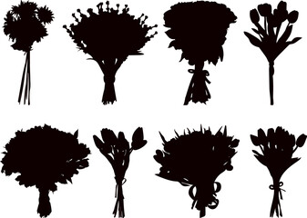 Wall Mural - set of bouquets of flowers silhouette on a white background vector