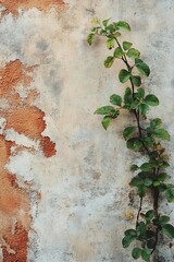 Poster - Weathered Brick Wall with Climbing Green Plant Creating Rustic Textured Background : Generative AI