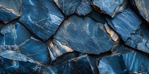 Leinwandbilder - Close up of Jagged Natural Stone Texture with Deep Blue Tones : Generative AI