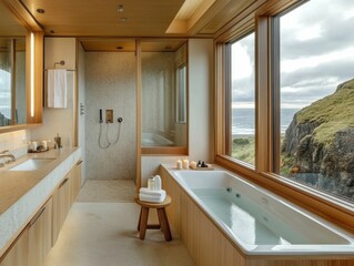 Wall Mural - A bathroom with a bathtub and a shower