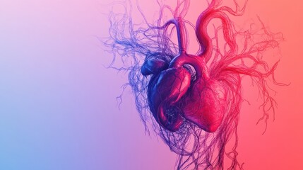 Poster - Visual representation of the circulatory system highlighting veins, arteries, and the heart in detailed anatomical view. Generative AI