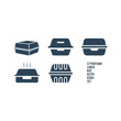 © Muhammad - Foam meal box icons set. Styrofoam lunch box vector illustration.