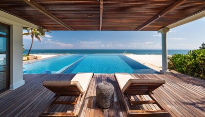 Wall Mural - vibrant summer retreat with stunning ocean view and inviting poolside loungers