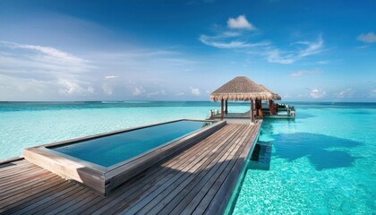 Wall Mural - relaxing oasis featuring a stunning pool and thatched hut on a vibrant summer day