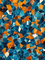 Poster - Vibrant Abstract Mosaic Pattern with Blue and Orange Geometric Shapes : Generative AI