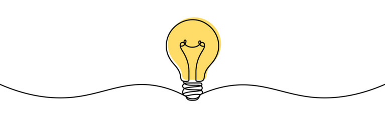 Wall Mural - Light bulb continuous one line drawing. Lightbulb in simple linear style. Idea, brainstorm concept. Vector illustration.