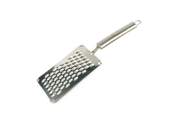 Stainless steel grater isolated on white, top view. Kitchen utensil