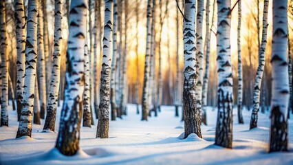 Wall Mural - Miniature Winter Birch Grove: Black and White Tilt-Shift Photography