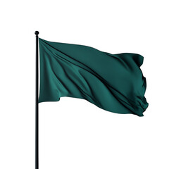 Wall Mural - a dark teal flag billows in the wind on a black pole against a black background.