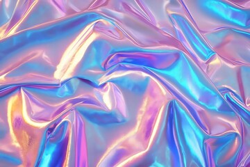 Wall Mural - photo 3d render metallic liquid background. abstract neon texture. rainbow 3d holographic foil. wavy