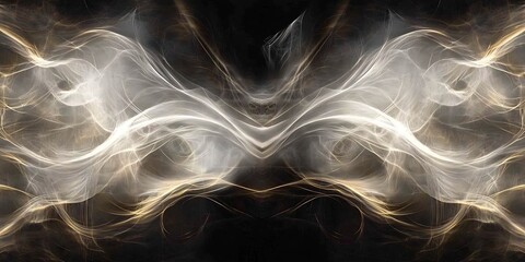 Aufkleber - Abstract Golden and White Smoke Art Background with Mystical Symmetry : Generative AI