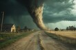 © Atonu - A tornado tearing through a rural area . A tornado looms in the sky above a rural landscape, showcasing the power of nature in a serene setting.
