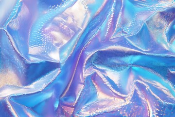 Wall Mural - Photo 3d render Metallic liquid background. Abstract neon texture. Rainbow 3d holographic foil. Wavy glossy surface in blue and purple colors Background	