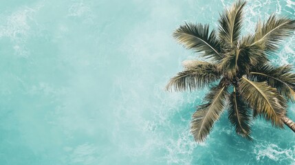 Wall Mural - Enjoying a peaceful tropical beach with clear turquoise water under a coconut palm tree perfect for relaxation and rejuvenation. Generative AI