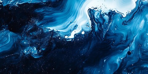 Poster - Abstract Blue Oceanic Texture with Dynamic Wave Patterns and White Highlights : Generative AI