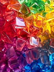 Poster - Vibrant Multicolored Transparent Gelatin Cubes in Rainbow Spectrum Reflecting Light : Generative AI