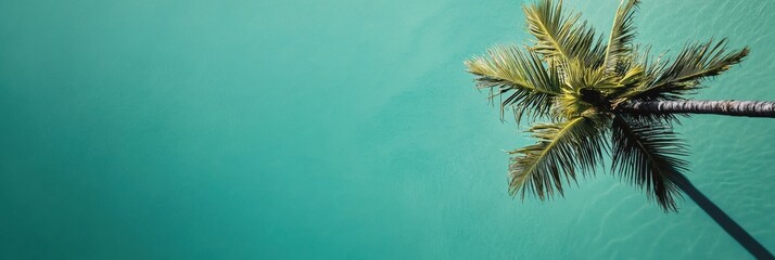 Aufkleber - Tropical beach with coconut palm tree and turquoise water invites relaxation and tranquility. Generative AI