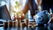 © Worldwide - Investment Success Starts with Financial Literacy and Responsibility Concept. Growth of Investment with Piggy Bank and Plant in Financial Setting