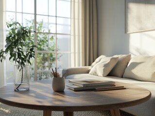 Wall Mural - A table with a vase and a book on it