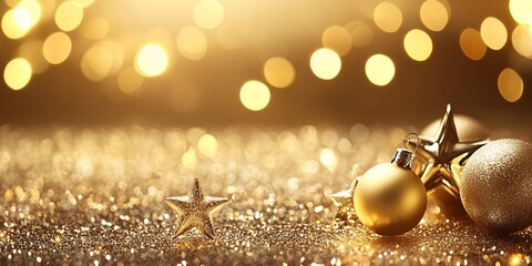 Aufkleber - Glittering Gold Christmas Ornaments on Sparkling Background Signifying Celebration and Festivity : Generative AI