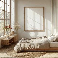 Wall Mural - A white bed with a brown comforter and a white pillow