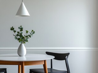 Wall Mural - A table with a vase of flowers on it and a black chair