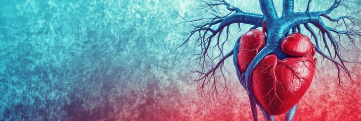 Poster - Vivid anatomical representation of the circulatory system highlighting veins arteries and the heart in detail. Generative AI